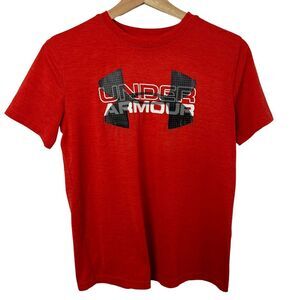 Boys Red HeatGear Loose Under Armour Short Sleeve Top with Graphic Youth Large
